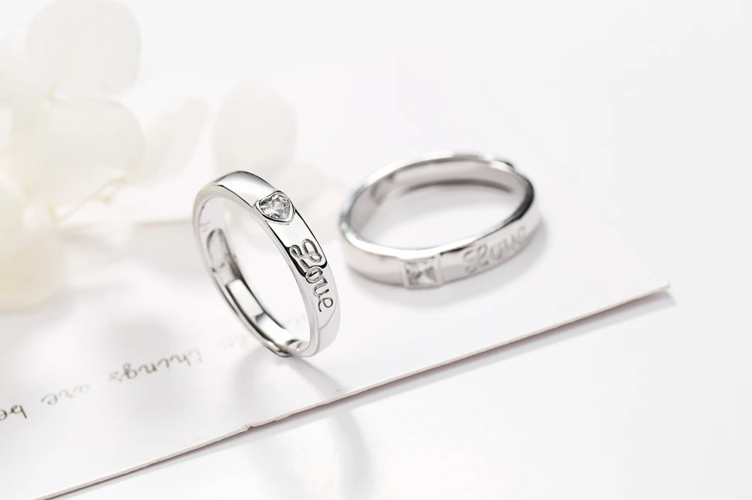 925 Sterling Silver Love Letters Love Adjustable Couple Ring