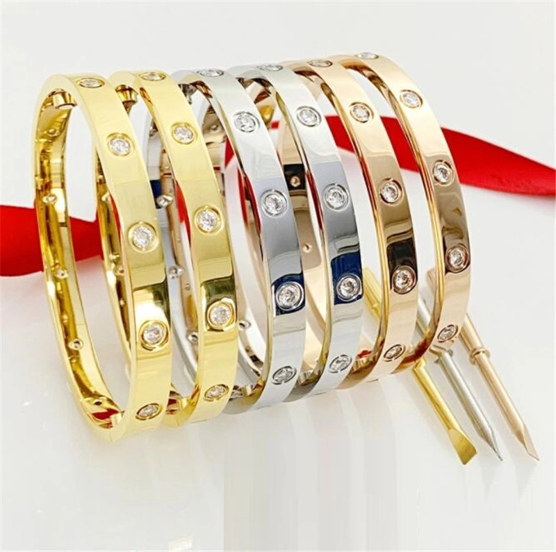 Luxury 316L Stainless Steel Women Bangle Bracelet Classic Design Jewelry Diamond Screw Brand Bangle