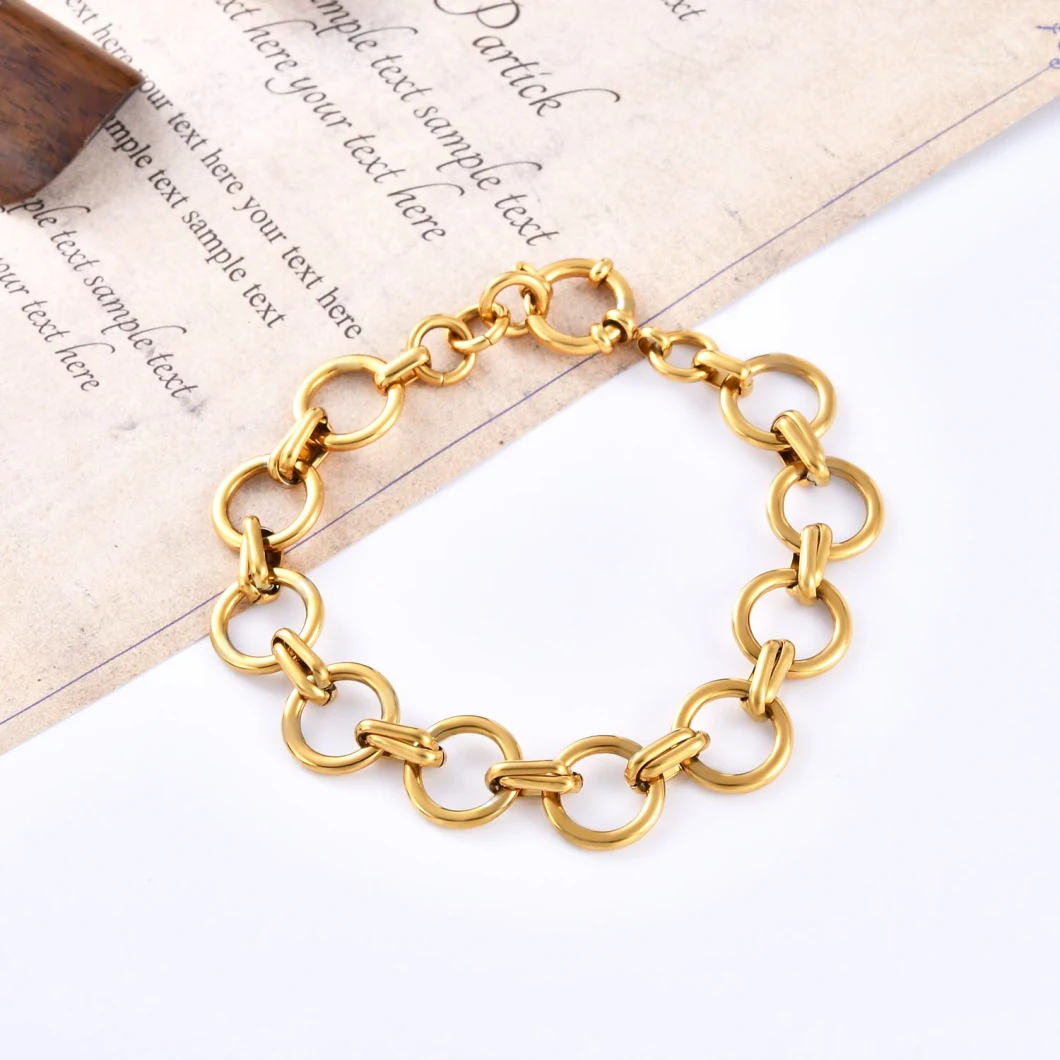 18K Stainless Steel Jewelry Gold Plated Gold Color Bracelet Hip Hop Style for Men Women