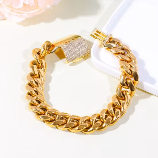Pulseira de pedra corrente cubana pulseira masculina moda joias de aço inoxidável
