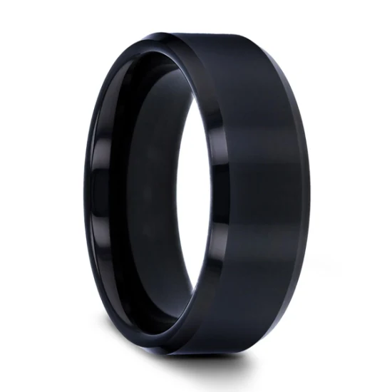 Casamento masculino básico preto prata tungstênio anel acabamento fosco chanfrado borda polida ajuste confortável